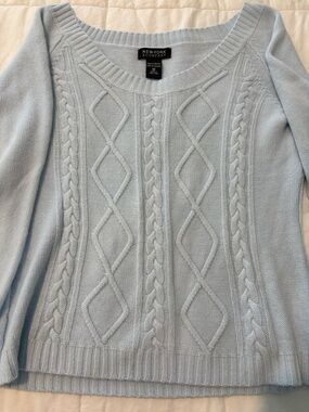 New York & Company Pale Blue Cable Scoop Neck Sweater